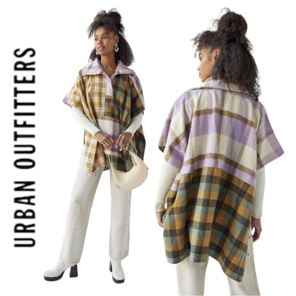 NEW UO Urban Outfitters Dale Mixed Plaid Poncho Cape OS
